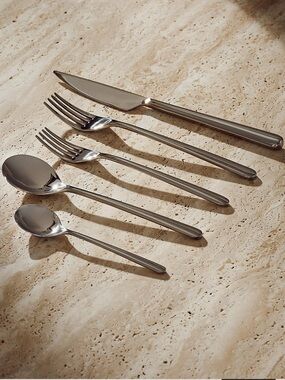 New! CB2 Polished Silver Flatware Set 20-Piece